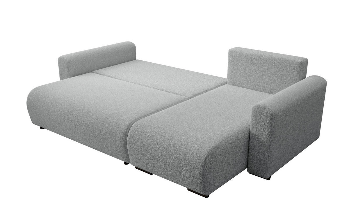 ECKSOFA DORA L, Eckcouch in L-Form mit Schlaffunktion und Bettkasten, Farbe: Grau, Bouclé-Stoff, Ottomane Rechts - Grau, Textil (240/143cm) - Storez24