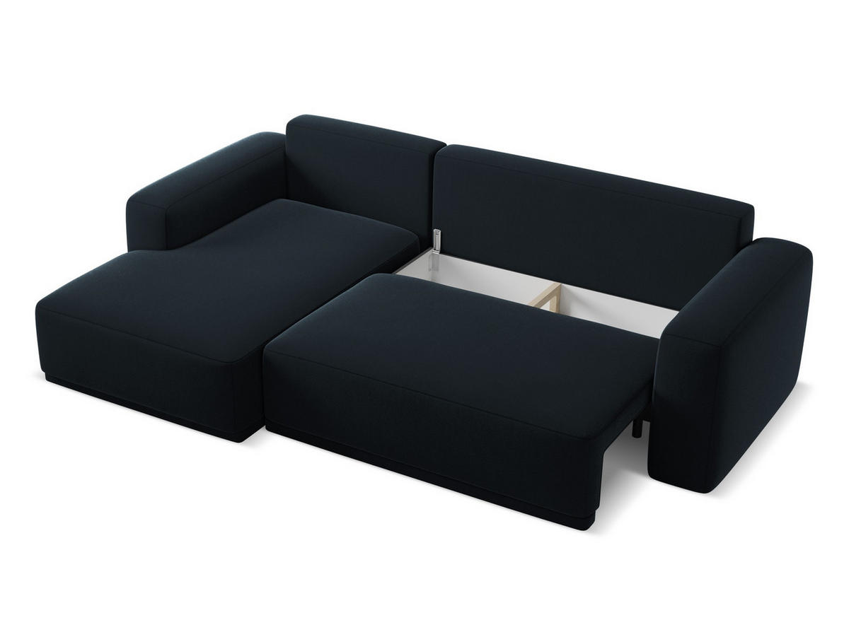 ECKSOFA mit Schlaffunktion Samt Stoff Blau - Blau/Schwarz, Kunststoff/Textil (258/160cm) - Makamii