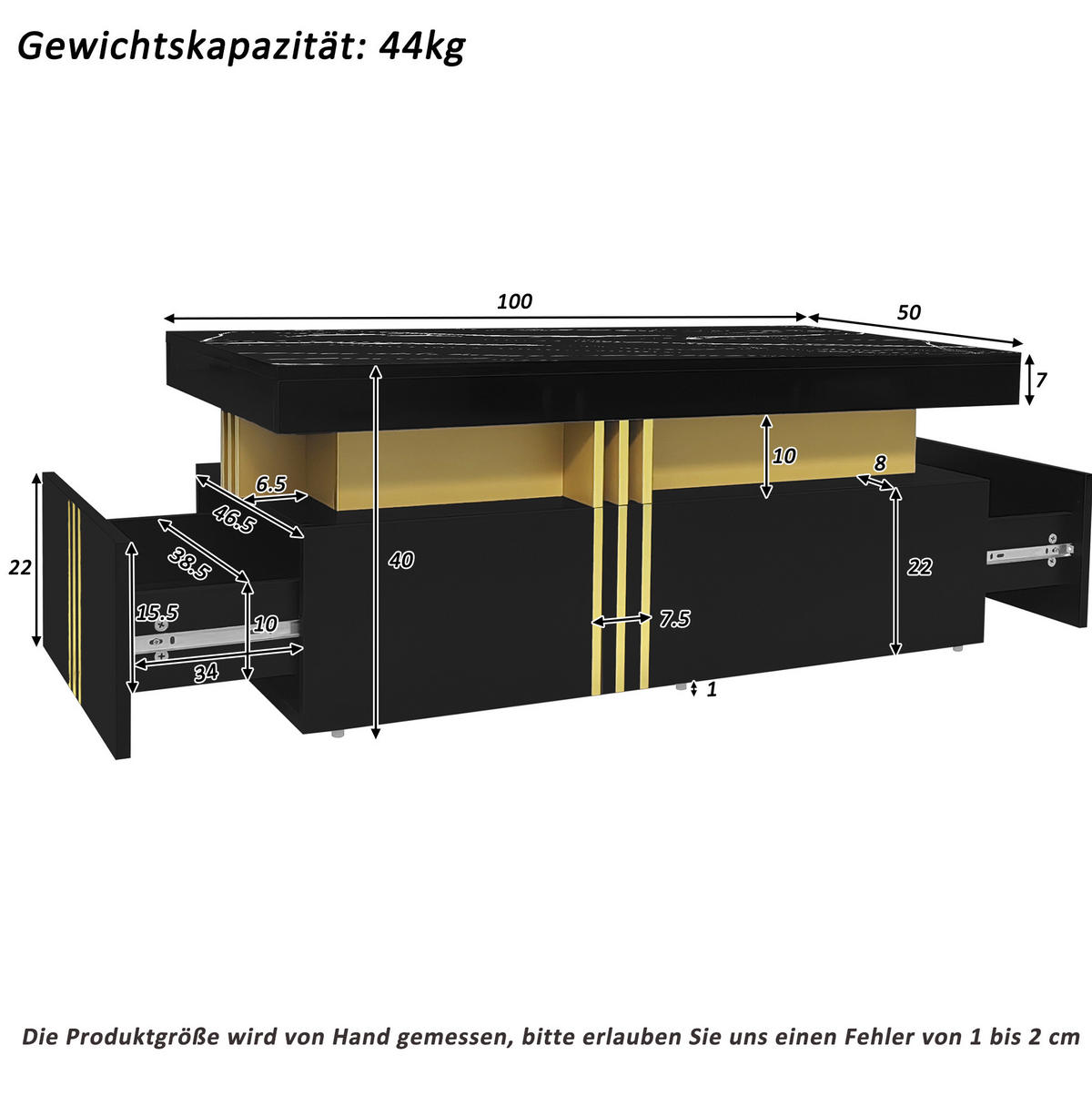 KONFERENČNÍ stolek 100/50/40 cm černý z dřevotřísky se 2 zásuvkami a lesklou deskou - černá, kompozitní dřevo (50/100/40cm) - OKWISH