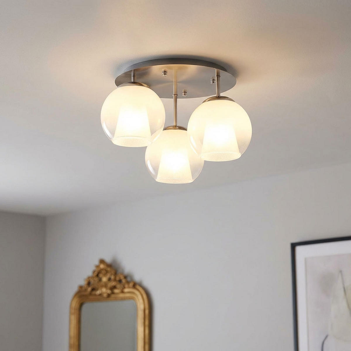 DECKENLEUCHTE LED BARRY Metall/Glas, verchromt, 3-flammig - Silberfarben, Glas (41/41/28.5cm) - Globo Lighting