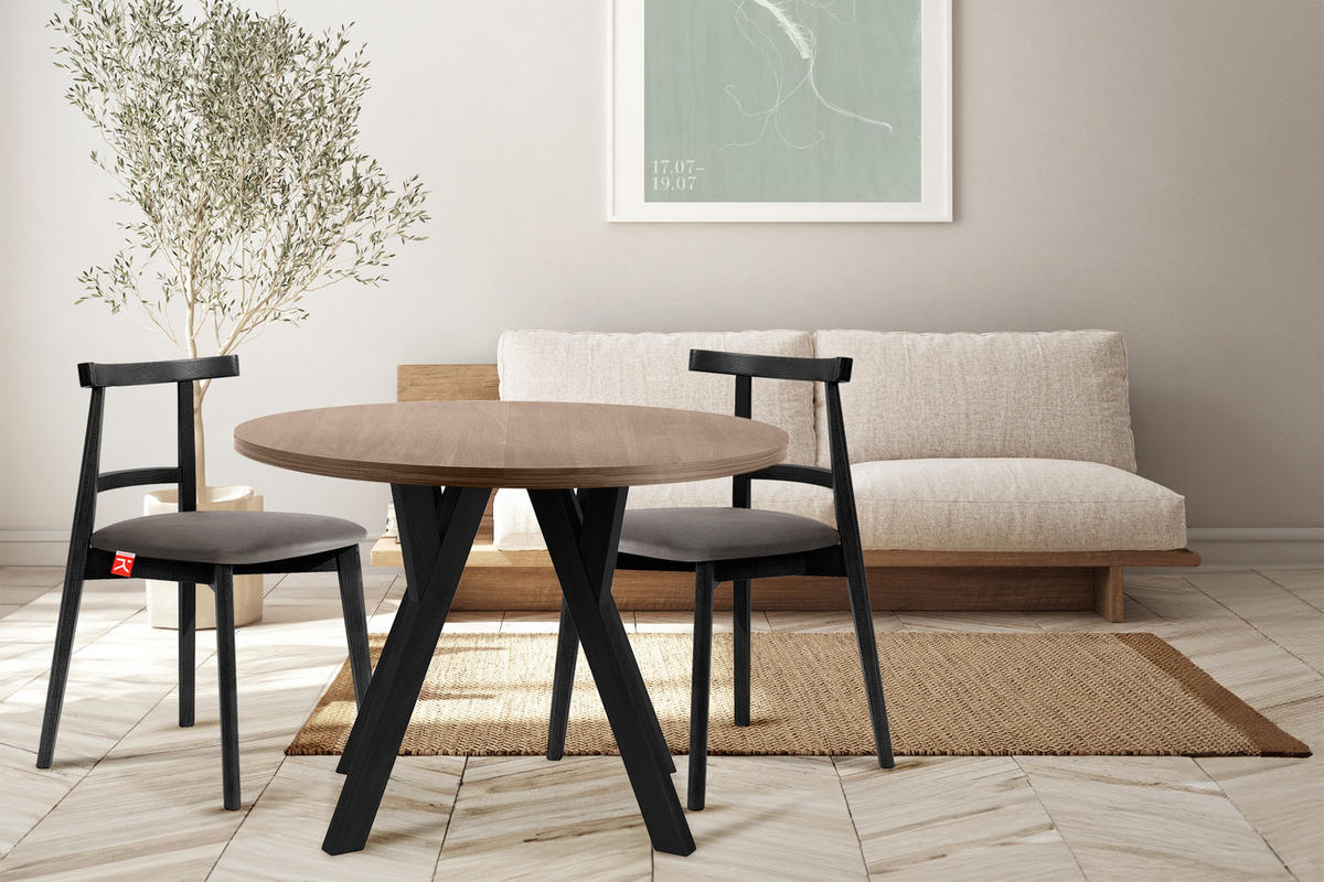 ESSTISCH INDAGA Ausziehbar 100-180cm Rund, lefkas/schwarz - Schwarz/Braun, Holz (100/180/75cm) - KONSIMO®