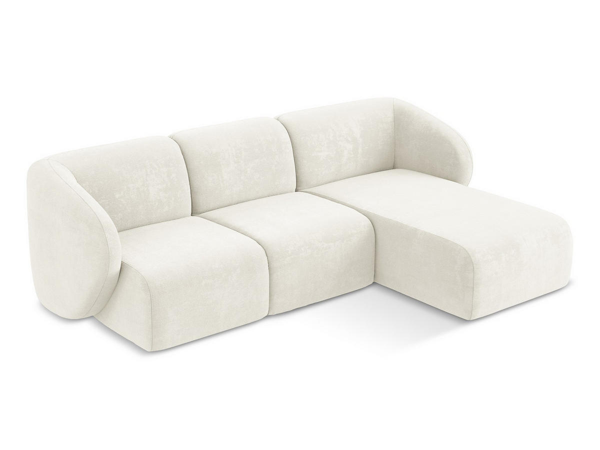 ECKSOFA Rechts Chenille Stoff Weiß - Schwarz/Weiß, Holzwerkstoff/Kunststoff (248/166cm) - Makamii