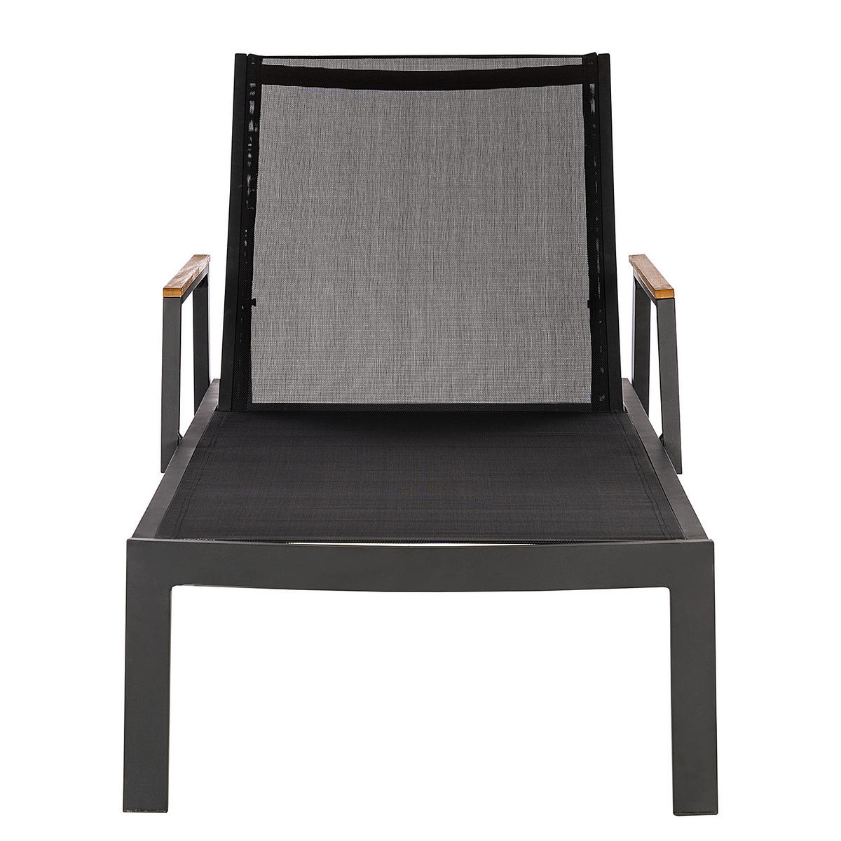 GARTENLIEGE MIT GITTERSTOFF - Textilene / Aluminium - Schwarz / Braun - Schwarz/Braun, Holz/Textil (71/48/195cm) - home24