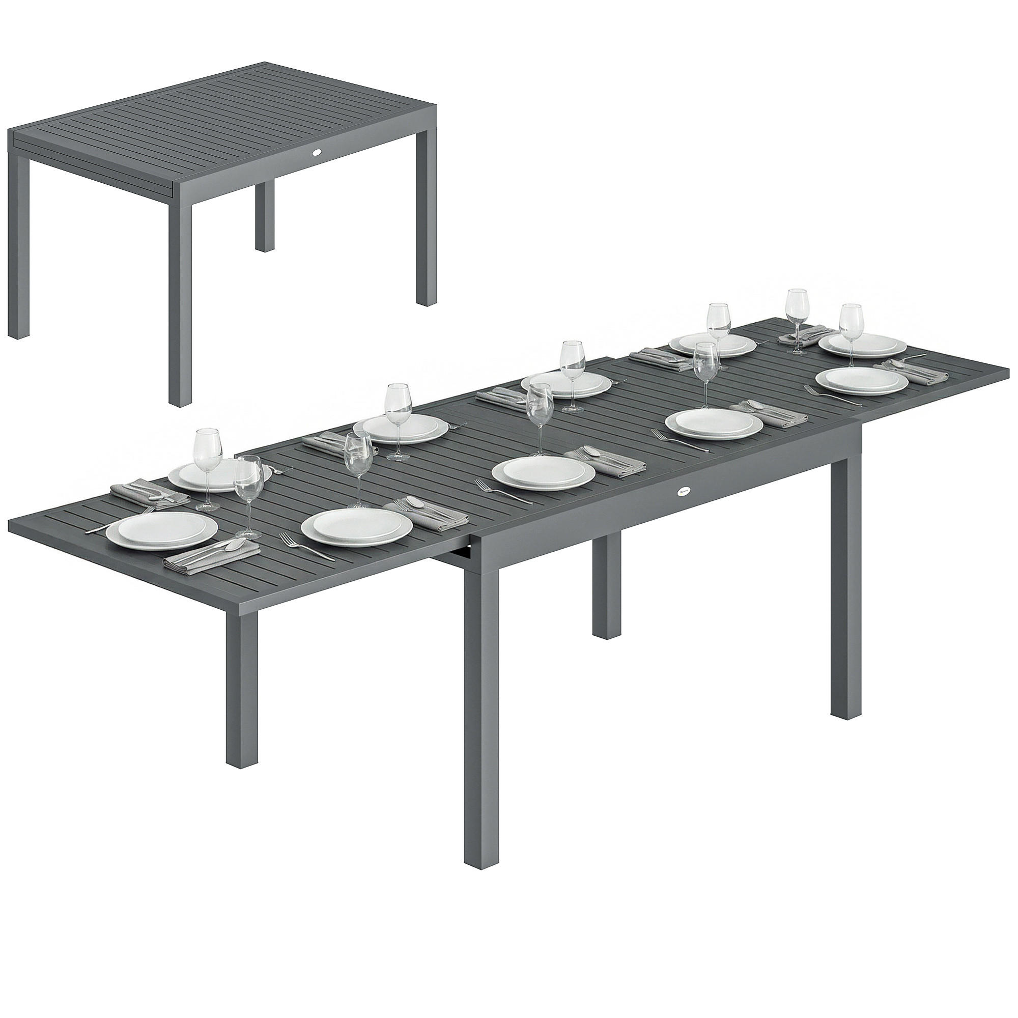 GARTENTISCH DE-14225 135-270 cm für 6-10 Personen Grau - Dunkelgrau, Metall (270/90/75cm) - ComfortXL