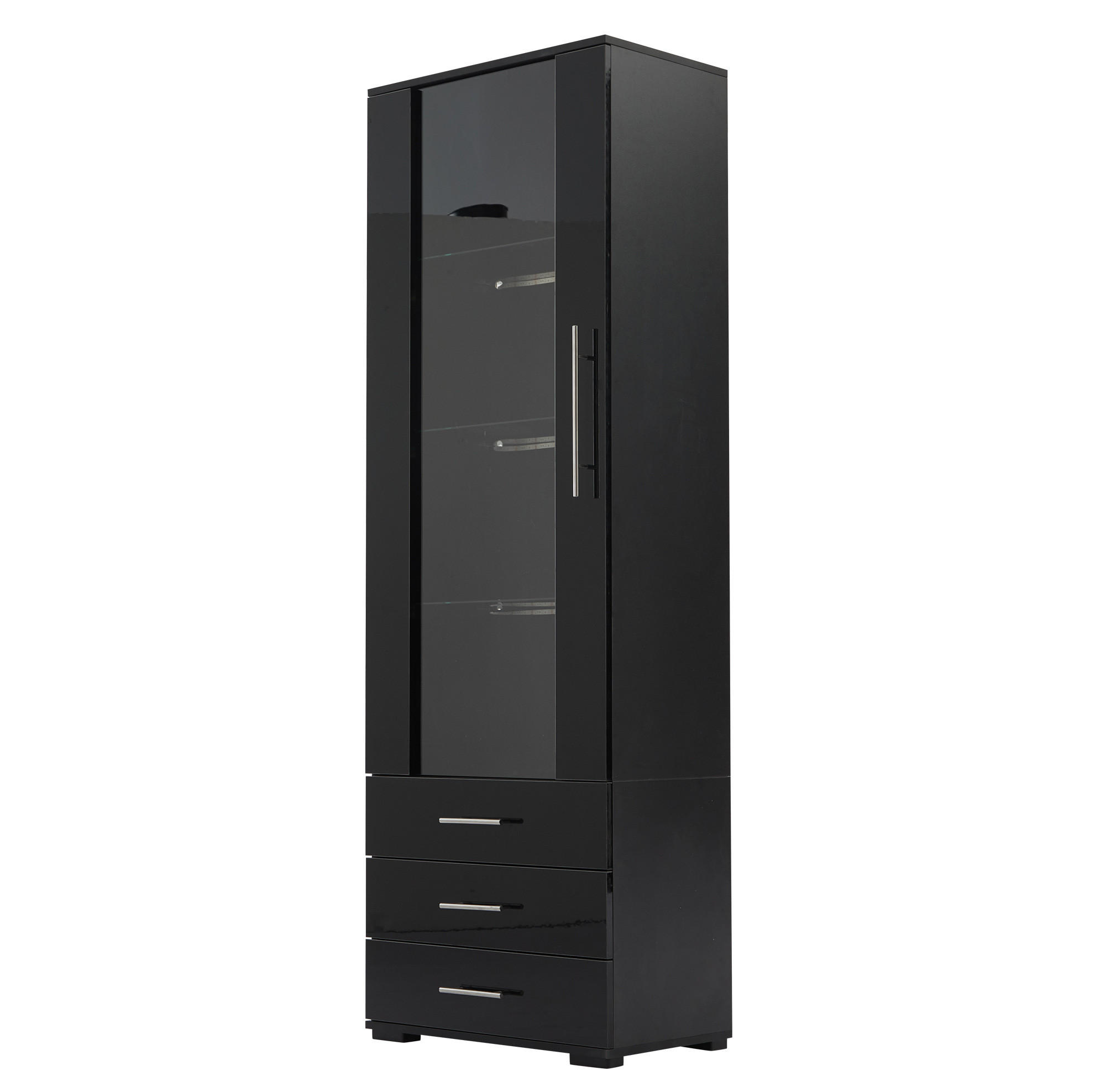 VITRINE 60/35/180 cm Schwarz aus MDF mit LED-Beleuchtung - Schwarz, Holzwerkstoff (35/180/60cm) - OKMYHOME