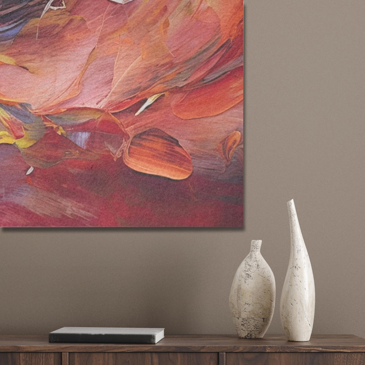 AKUSTIKBILD Ölgemälde - Kunst - Abstrakt - Farbenfroh Wanddeko 70x100 cm - Altrosa, Textil (70/100/0.9cm) - MuchoWow