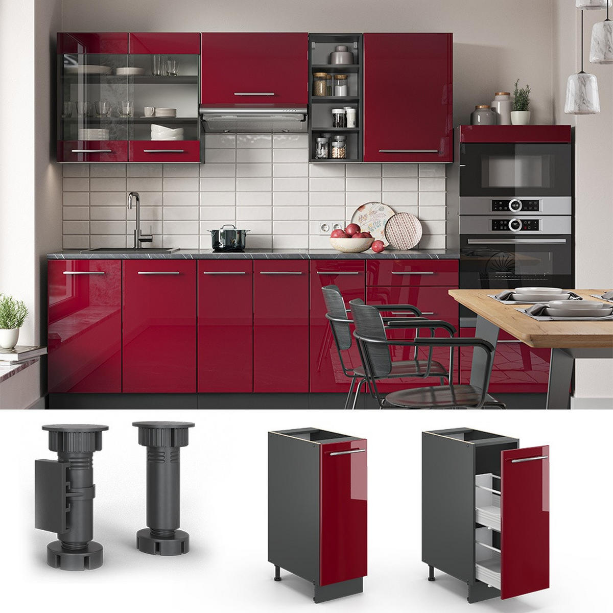 LJEKARNIČKI ORMAR Fame-Line Bordo visokog sjaja 30 cm , RP Hrast - bordo/antracit, drvni materijal (30/82/60cm) - Vicco