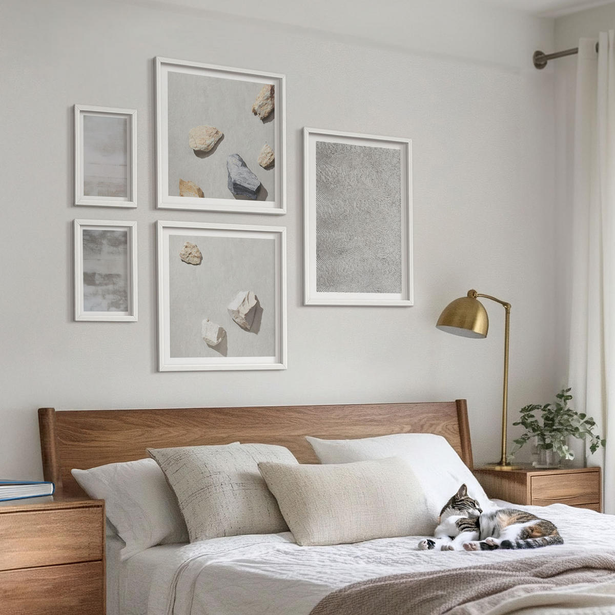 WANDBILDER 5er-Set - 50x50 cm & 20x30 cm & 40x60 cm Weißer Rahmen - Moderne minimalistische Texturen - Weiß, Kunststoff (40/60cm) - ArtPrintCave