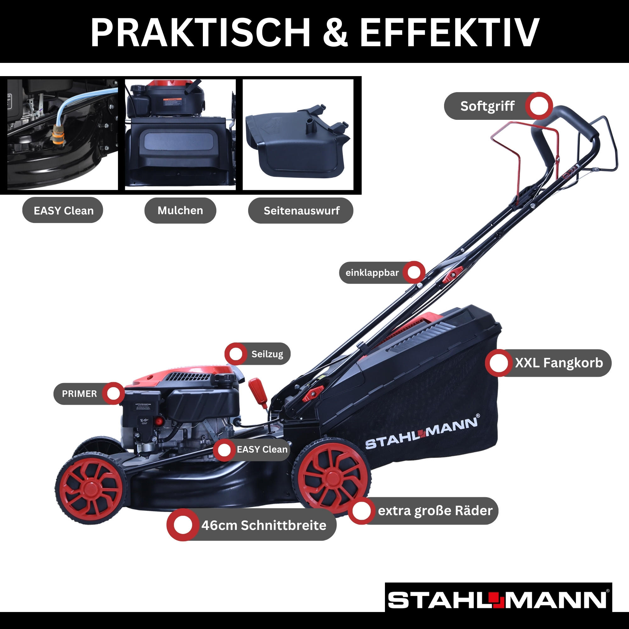 Thumbnail - Stahlmann Rasenmäher, Schwarz, Metall, 46x108x160 cm, Gartenzubehör, Gartenpflege, Rasenmäher