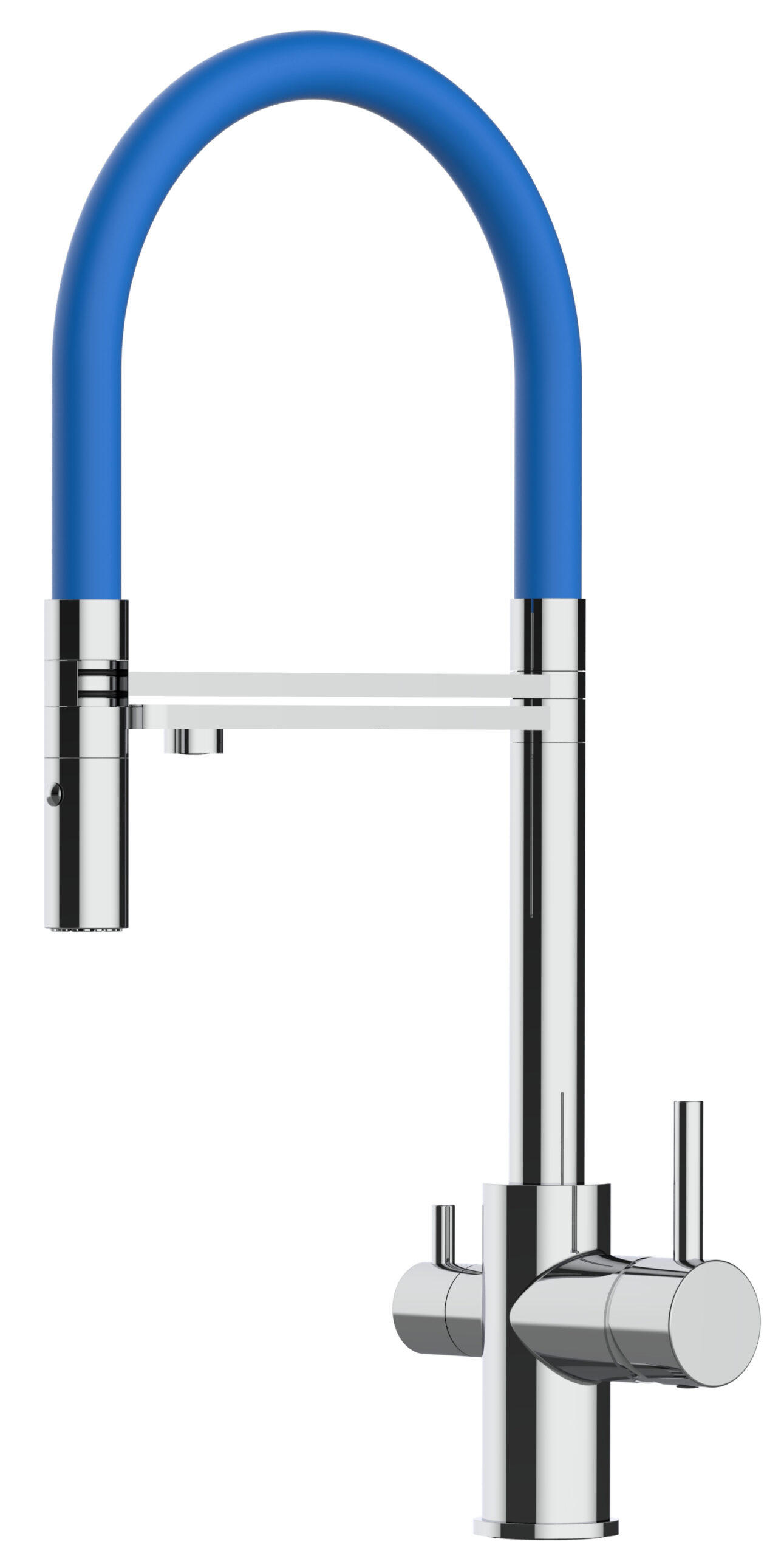 3-WEGE-KÜCHENARMATUR, Verchromt und Blau, 2-Strahl-Brause - Blau, Metall (20.8/50.8/20.8cm) - VIZIO