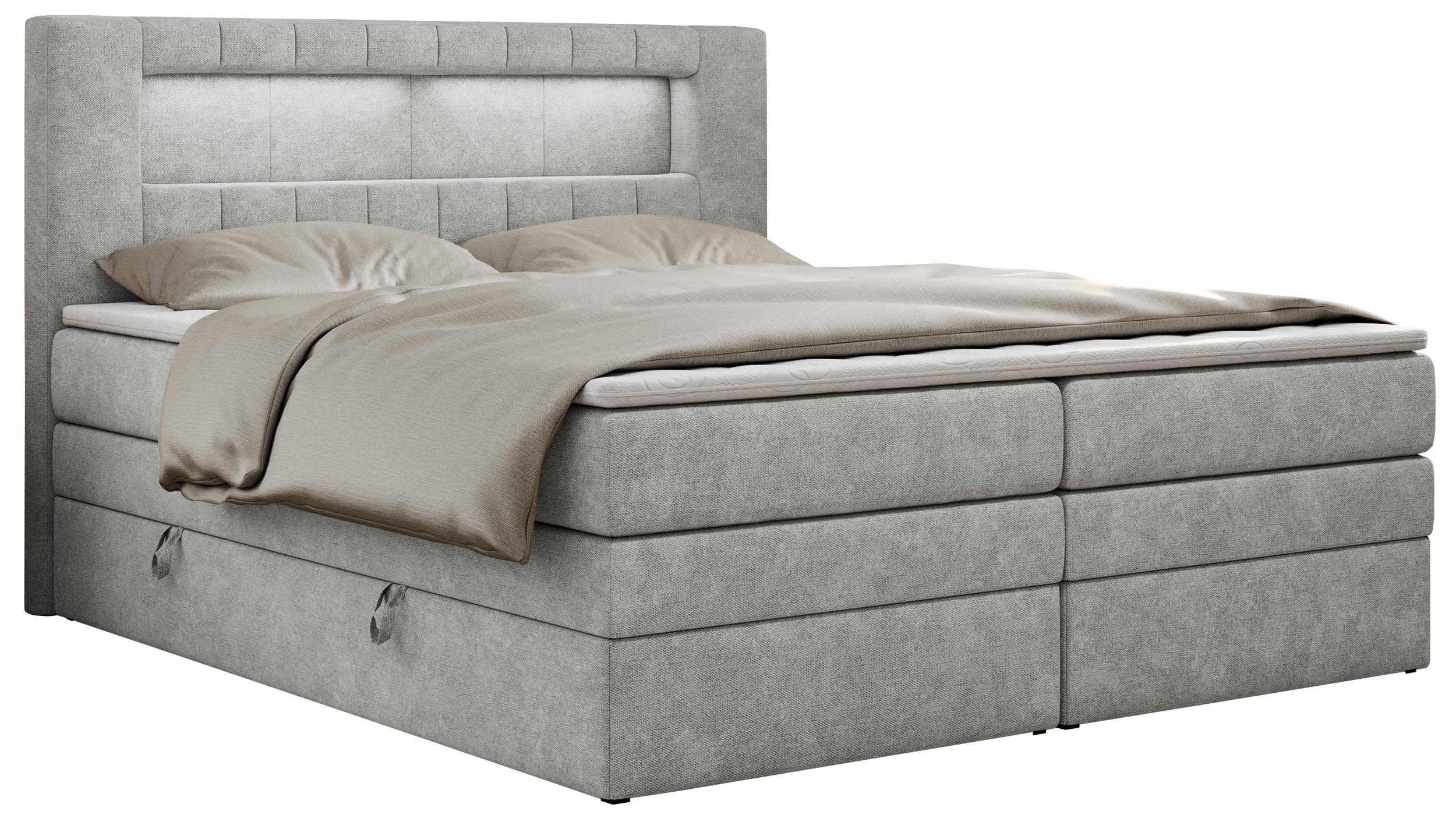 BOXSPRINGBETT GOLD-5 KING LED 200/200 Hellgrau Struktur - H3 - Hellgrau, Holz/Textil (200/200cm) - MKS