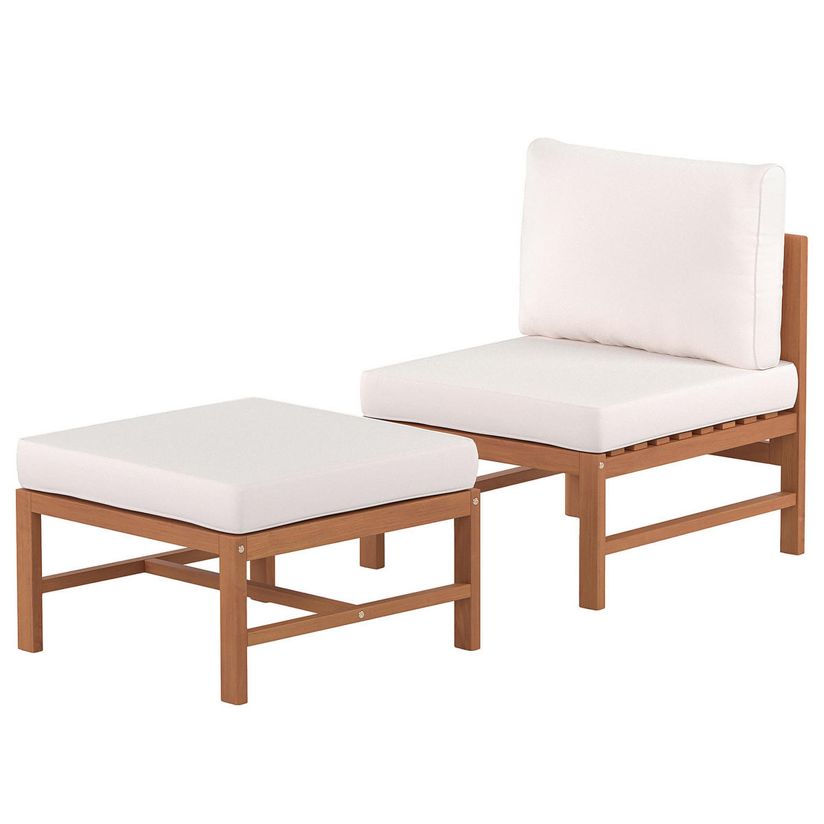 LOUNGESET - 2-teilig - Akazie massiv / Polyester - Braun / Beige - Beige/Braun, Holz/Textil - home24