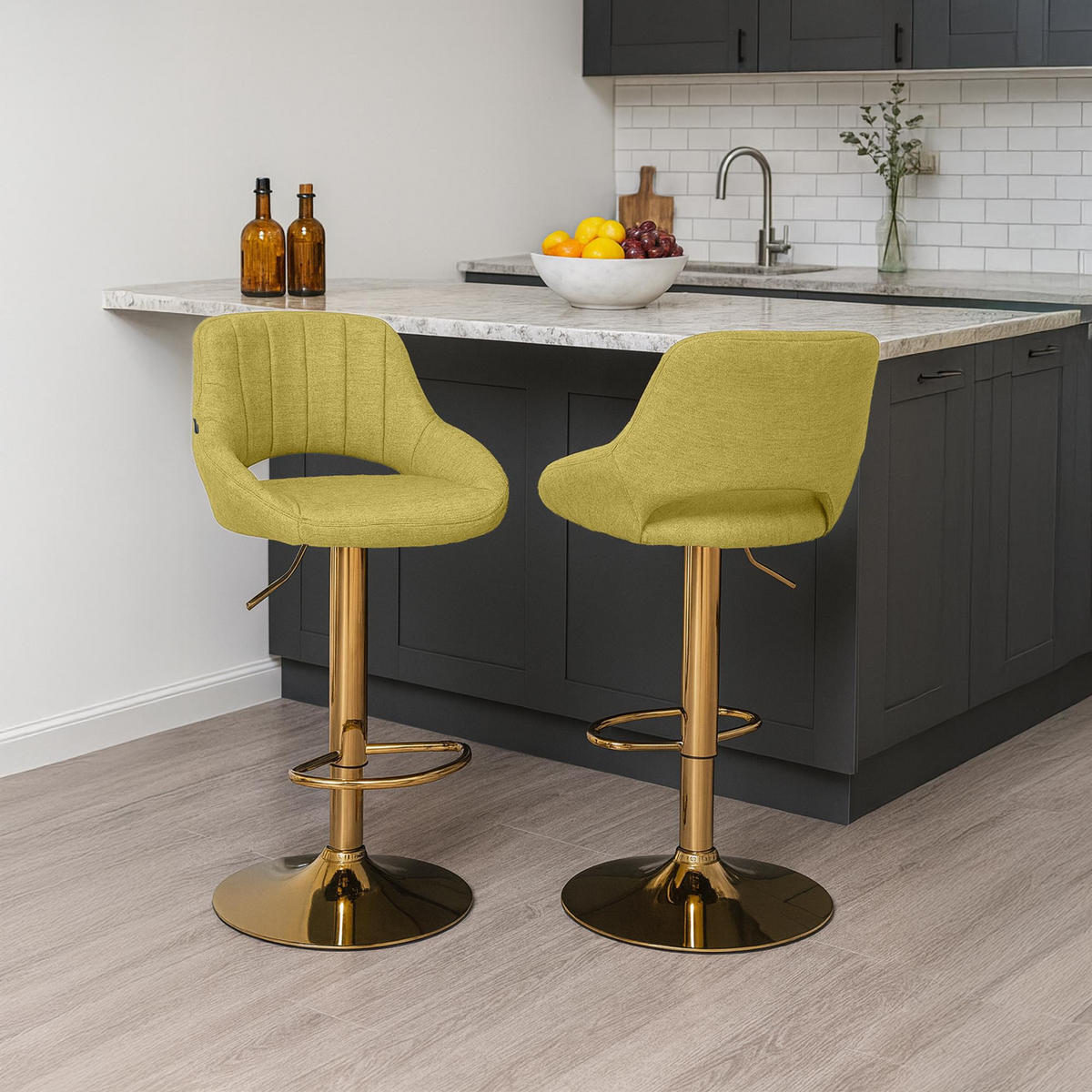BARHOCKER Stoff Grün - Goldfarben/Grün, Textil/Metall (47/85/48cm) - CLP