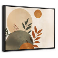 LEINWAND Bilder mit Rahmen - Formen - Rund - Blätter - Beige - 40x30 - Rostfarben, Textil (40/30cm) - MuchoWow