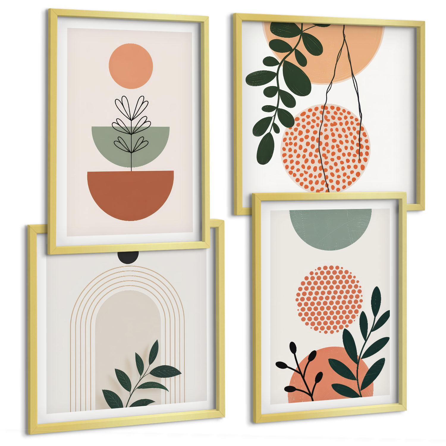 BILDER SET 4er Set - 50x50 cm & 40x60 cm Goldrahmen - Moderne Pflanzenmotive - Goldfarben, Kunststoff (50/50cm) - TULUP