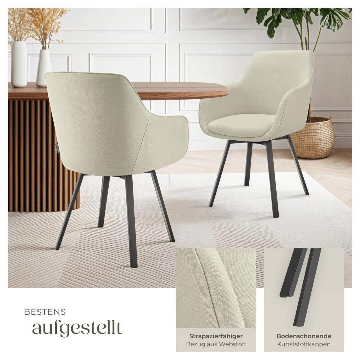 ARMLEHNSTUHL drehbarer 2er Set Alicon 57 x 59 x 88 cm greige - Greige, Textil (57/88/59cm) - tectake