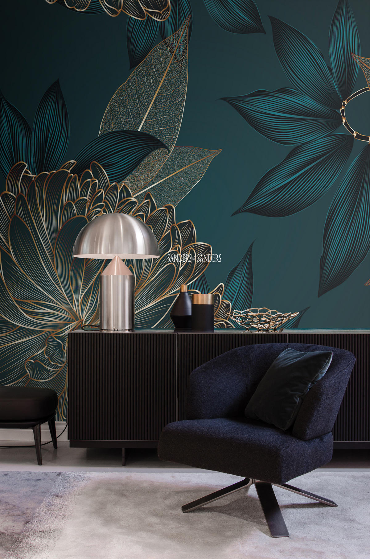 FOTOTAPETE Blumen 350 x 279 cm - Goldfarben, Papier (350/279cm) - Sanders & Sanders