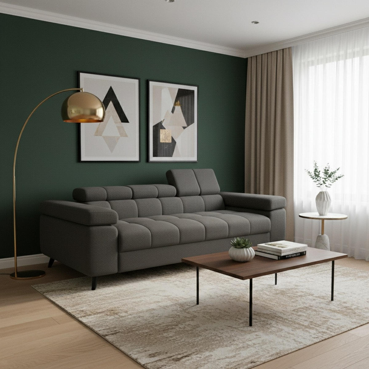 SCHLAFSOFA FJORD, 2-sitzer, verstellbarer Kopfstütze, anthrazit - Anthrazit, Textil (260/90/97cm) - KS Home Concept