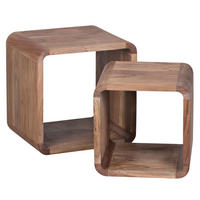 BEISTELLTISCH Set – 2-teilig Akazie Massivholz handgefertigt - Beige/Braun, Holz (36/43/43cm) - KADIMA DESIGN