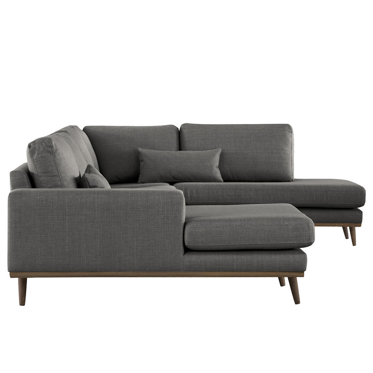 WOHNLANDSCHAFT mit Longchair - Eichefarben/Dunkelgrau, Eichenholz/Textil (371/81/219cm) - home24