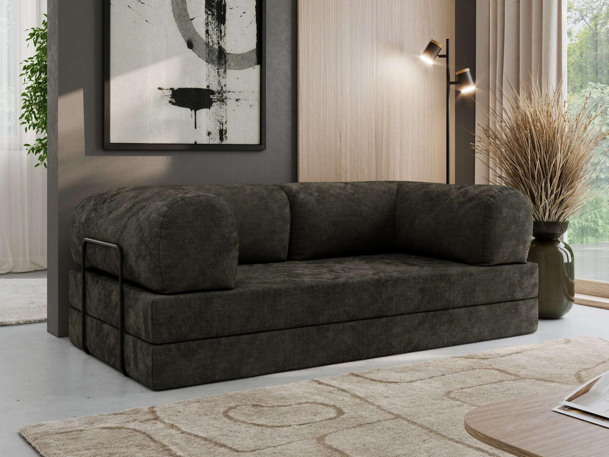 TROJMIESTNA POHOVKA ORSETTO - Tmavosivá Hladká ženilka - čierna/tmavosivá, kov/textil (200/70/100cm) - MKS