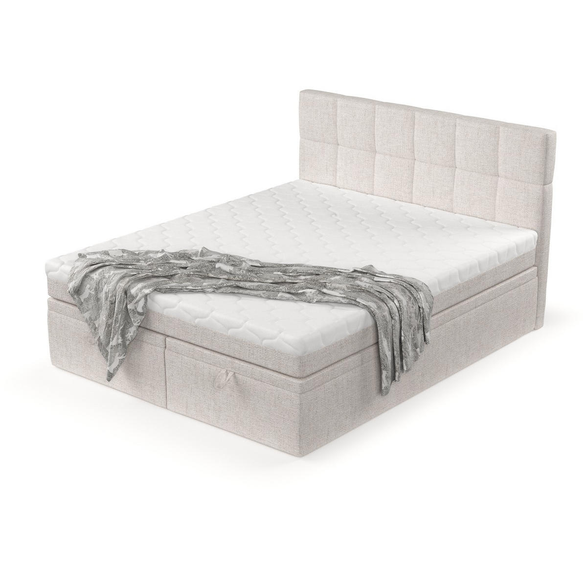 BOXBETT Elano 140/200 cm Hellbeige im Neve Stoff - Sandfarben/Schwarz, Holz/Holzwerkstoff (140/200cm) - AltaBeds