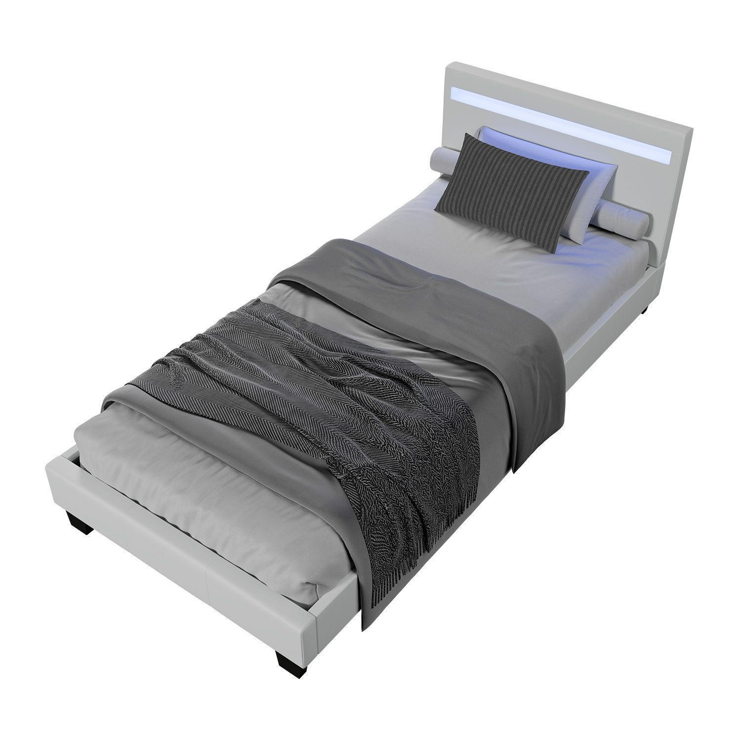 POLSTERBETT Verona mit Matratze und LED weiß 90x200cm - Weiß, Textil (90/200cm) - Juskys