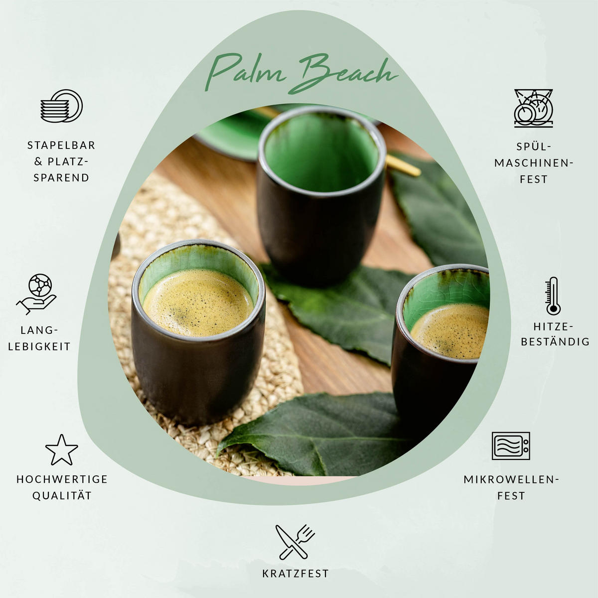 ESPRESSOBECHER SET PALM BEACH - 4 teilig aus Steingut - Grün, Keramik (0.07L) - Sänger