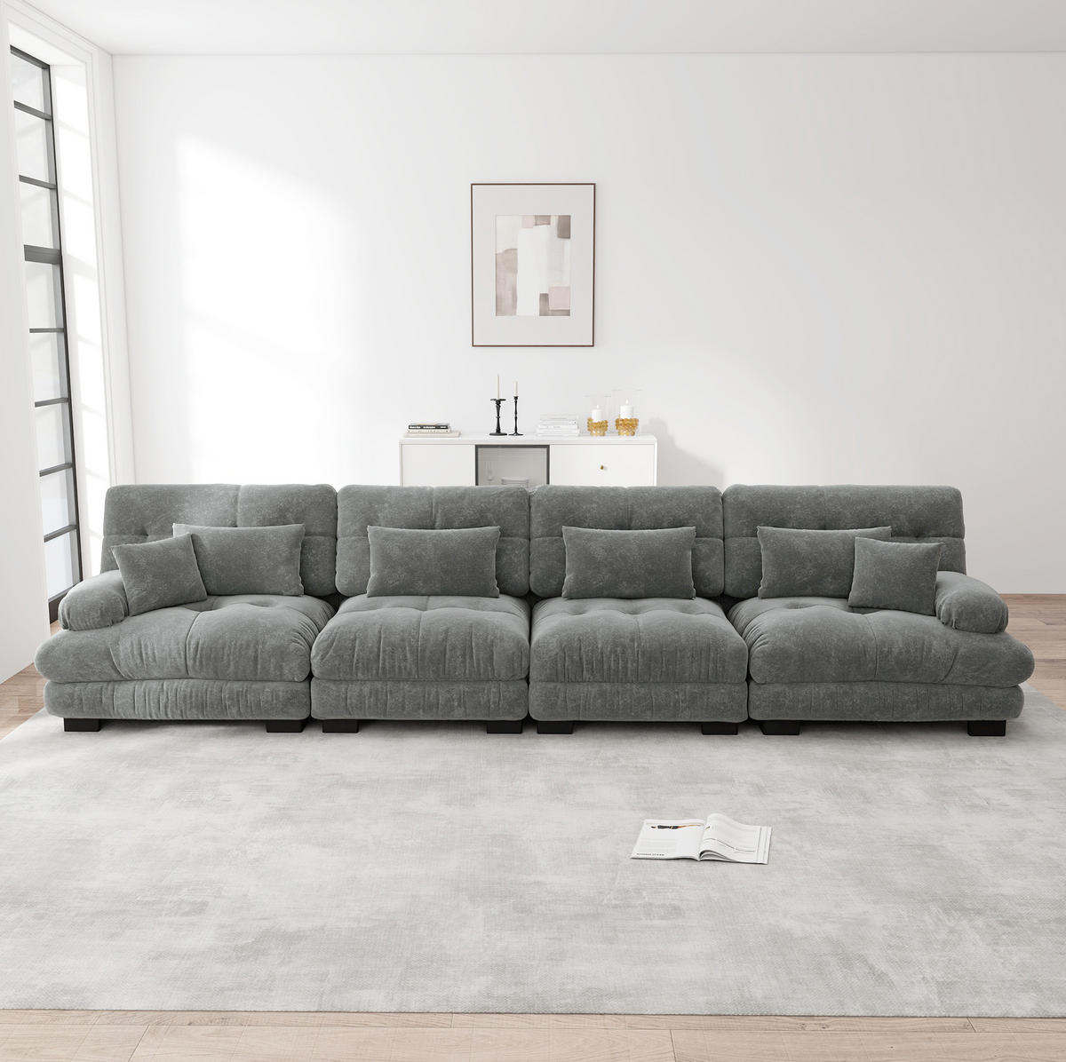 SOFA modular mit Tiefensitz Chenille Grey - Hellgrau, Kunststoff (77/81/406cm) - Meubliv