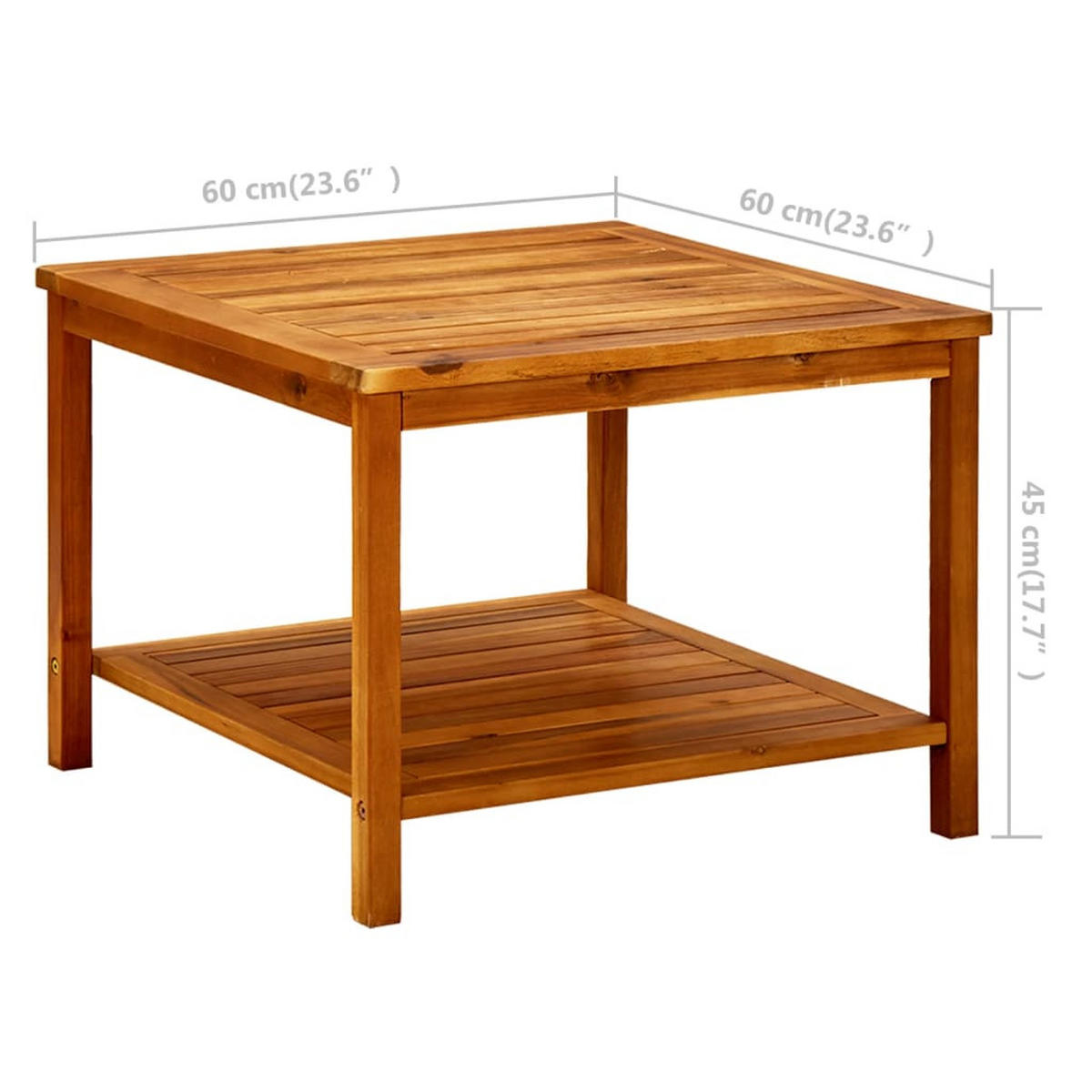 COUCHTISCH Lattendesign 60/60/45 cm aus Massivholz Akazie mit Unterer Ablage - Braun, Holz (60/60/45cm) - vidaXL
