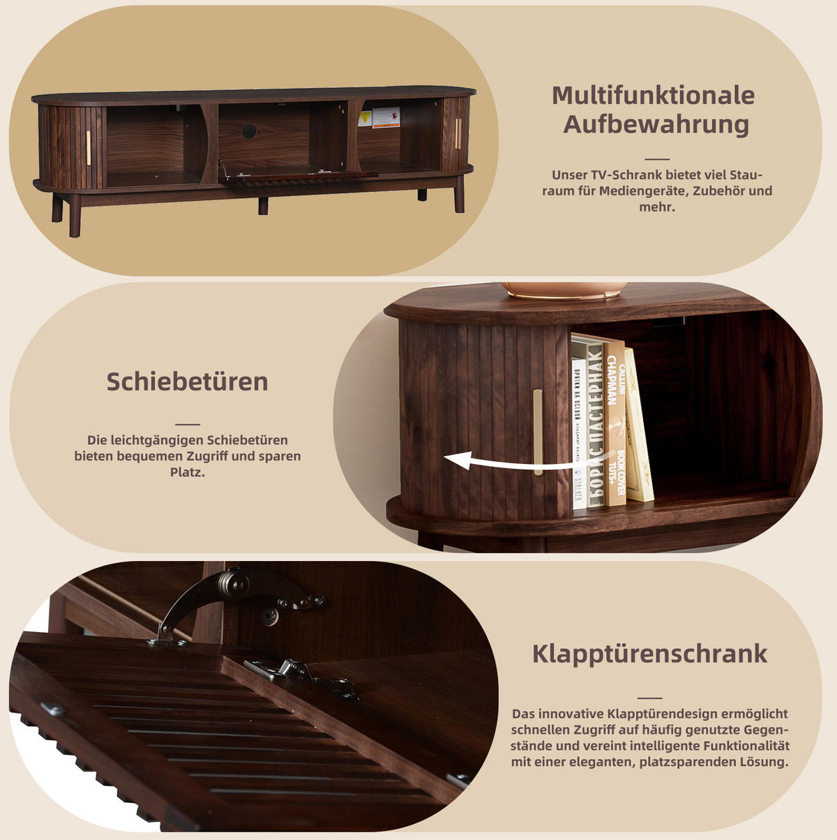 TV-ELEMENT mit Schiebetür und Klapptür 165 x 39,5 x 46 cm MDF Braun - Braun, Holzwerkstoff (39.5/46/165cm) - Beauniv