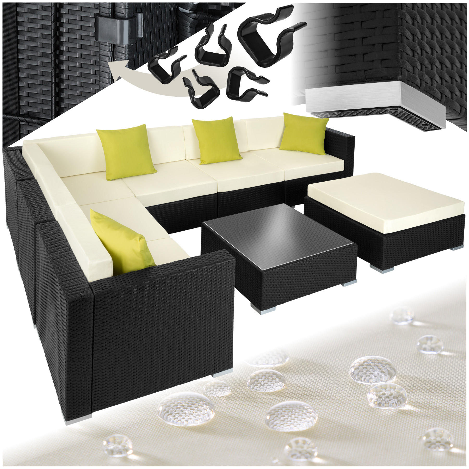 RATTANLOUNGE Marbella,mit Sicherheitsglasplatte,schwarz - Schwarz, Kunststoff - tectake