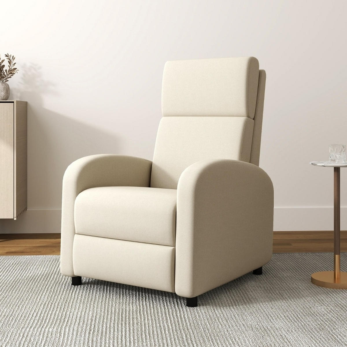 RELAXSESSEL Leinenoptik mit Neigungsverstellung, Fußstütze 64/86/102 cm Cremeweiß - Creme, Textil (64/102/86cm) - Redom