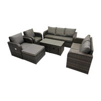 GARTENSOFA SET mit rechteckigem COUCHTISCH Polyrattan 8-Sitzer Dunkelgrau - Dunkelgrau/Grau, Glas/Kunststoff - Fimous