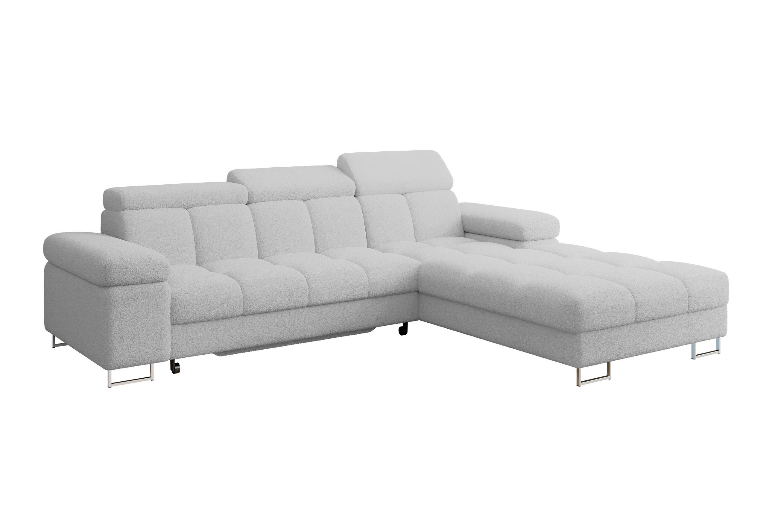 ECKSOFA mit Schlaffunktion Ottomane Rechts COMA L 271x203x79 Hellgrau Bouclé - Edelstahlfarben, Holzwerkstoff/Textil (203/271cm) - ALTDECOR