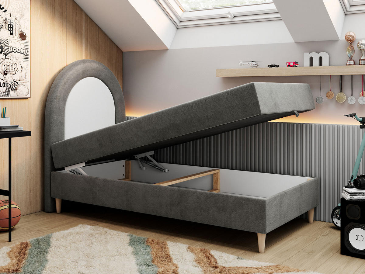 BOXBETT NEST 90/180 Dunkelgrau Velvet hydrophob - H3 - Dunkelgrau, Holz/Textil (90/180cm) - MKS