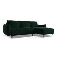 ECKSOFA mit Schlaffunktion Samt Stoff Grün - Dunkelgrün/Schwarz, Textil/Metall (242/162cm) - Makamii