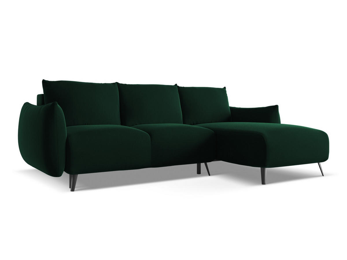ECKSOFA mit Schlaffunktion Samt Stoff Grün - Dunkelgrün/Schwarz, Textil/Metall (242/162cm) - Makamii