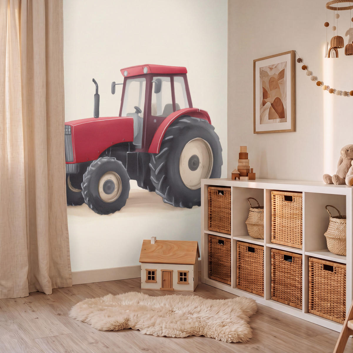 KINDERTAPETE - Traktor - Minimalistisch - Illustration - Rot - 160x220 cm - Rot, Papier (160/220cm) - OnlyWow