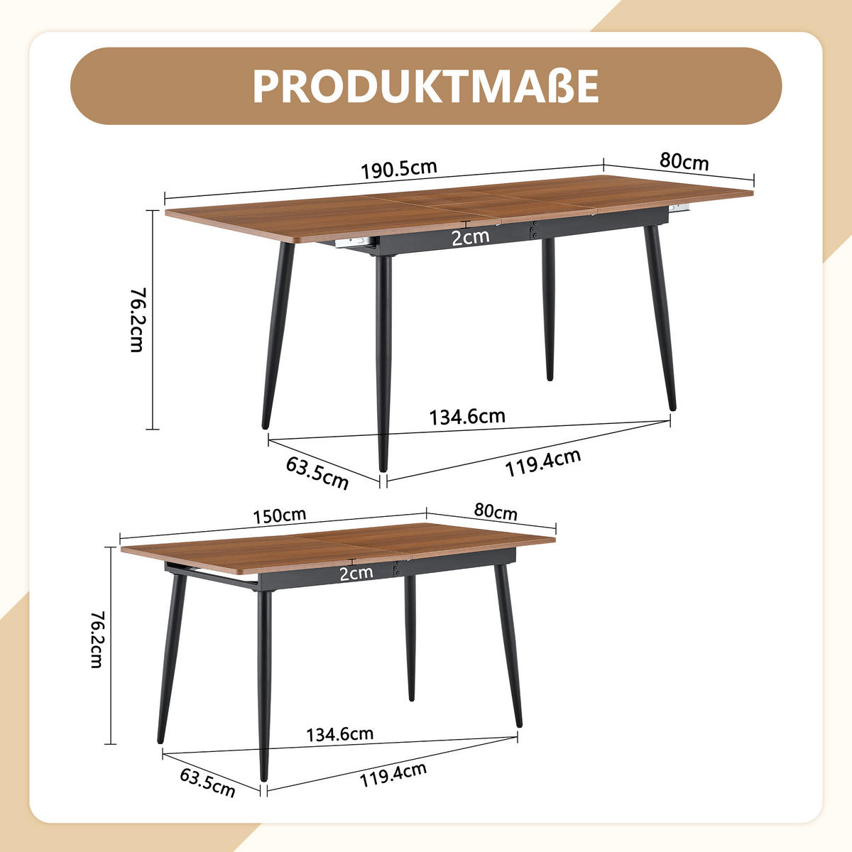 ESSTISCH ausziehbar 190,5/150 cm DE-40077 Walnuss - Walnussfarben, Holzwerkstoff (80/190.5/76.2cm) - ComfortXL