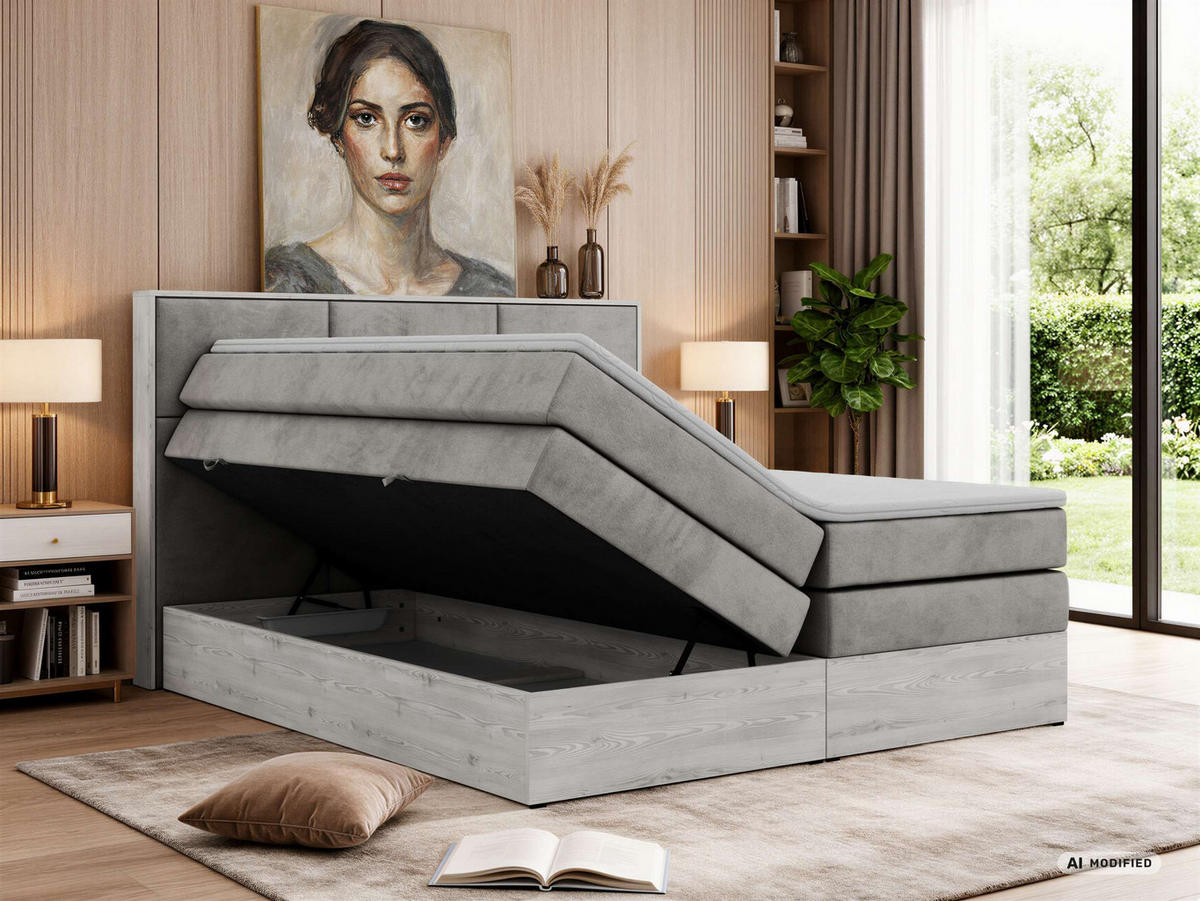 POSTEL BOXSPRING DELNOR KING 140/200 - Světle šedá Samet - Topper Visco - H3 - černá/světle šedá, textil/plast (140/200cm) - MKS