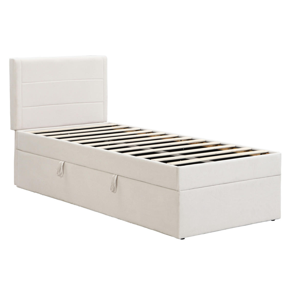 POLSTERBETT 90/200 cm Beige aus Leinen mit Stauraum - Beige, Holzwerkstoff (90/200cm) - OKMYHOME