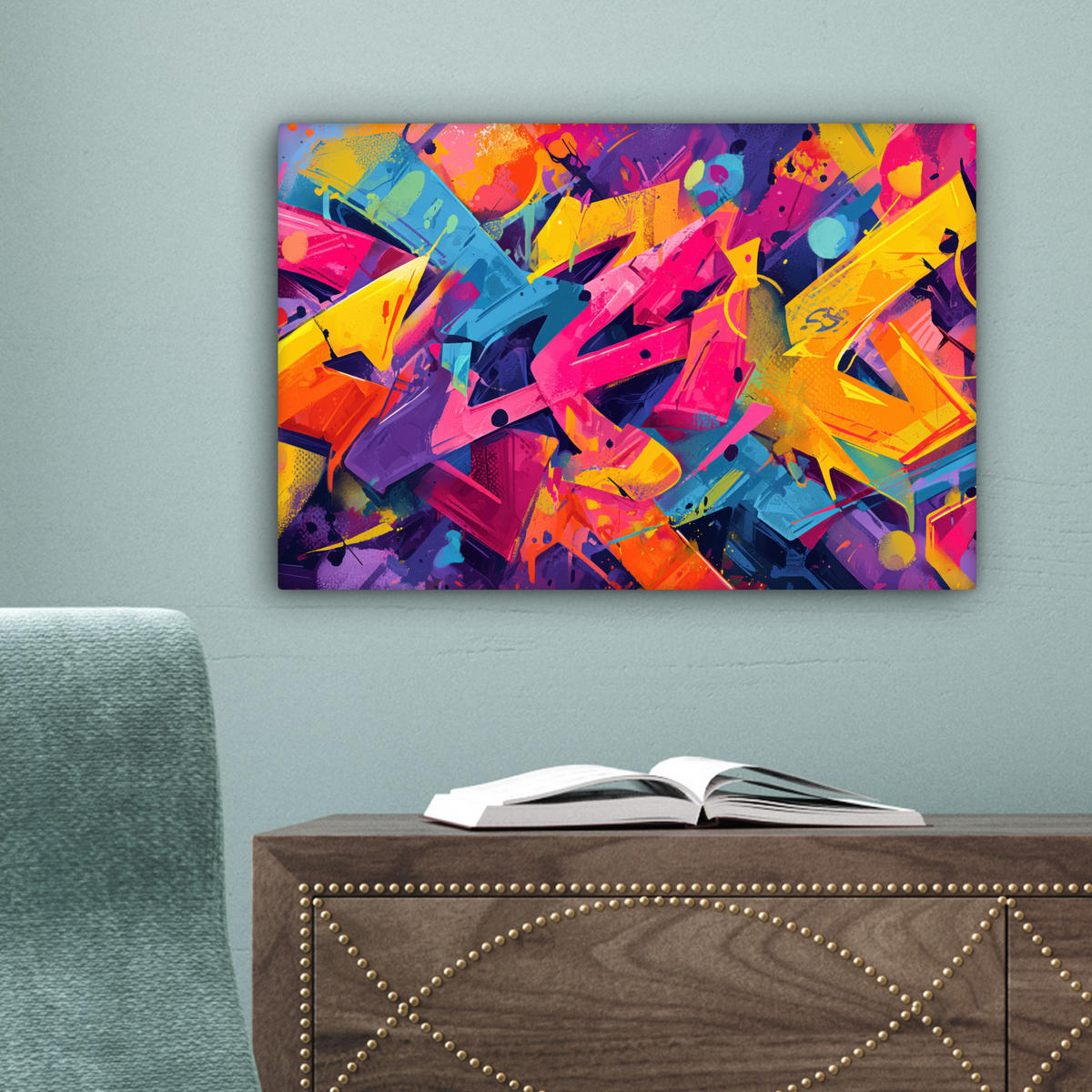 LEINWANDBILD Abstrakt - Formen - Farbenfroh Deko Schlafzimmer 30x20 cm - Magenta, Textil (30/20cm) - MuchoWow