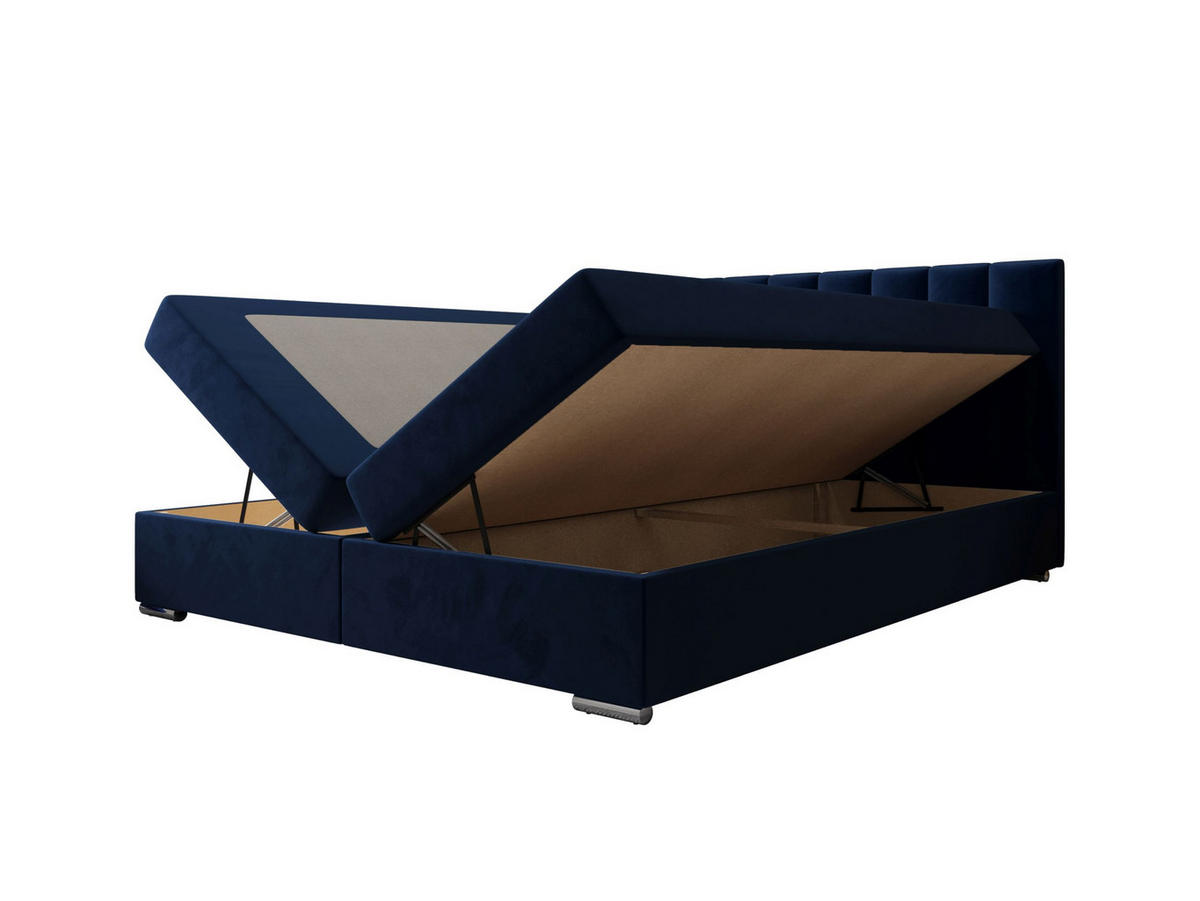 BOXBETT ZILANO 2 mit Matratze H3 und Topper 180x200 Itaka 11 - Dunkelblau, Holz/Textil (180/200cm) - Bedante