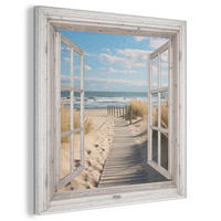 AKUSTIKBILD Fenster - Meer - Küste - Natur - Ausblick - Strand - Wattenmeer Akustikpaneele 80x80 cm - Beige, Kunststoff (80/80/0.9cm) - MuchoWow
