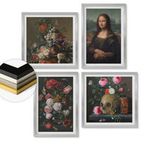 WANDBILDER 4er Set - 50x50 cm & 40x60 cm Silberner Rahmen - Vintage Blumen Totenkopf Mona Lisa - Silberfarben, Kunststoff (50/50cm) - ArtPrintCave