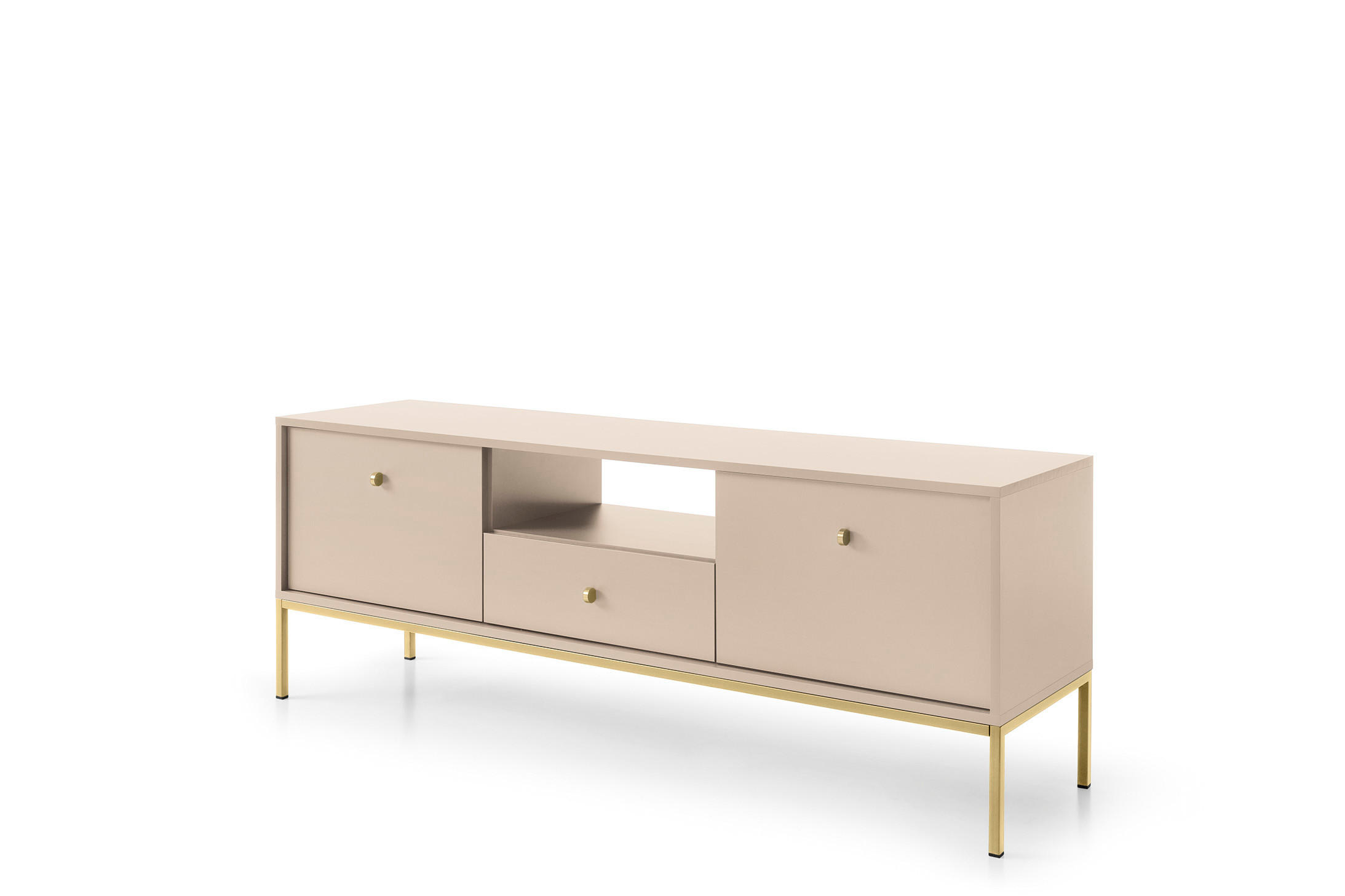 TV-SCHRANK Molly Beige, Goldene Beine, TV-Tisch mit Schublade - Beige/Goldfarben, Holzwerkstoff/Metall (154/56/39cm) - Bettso