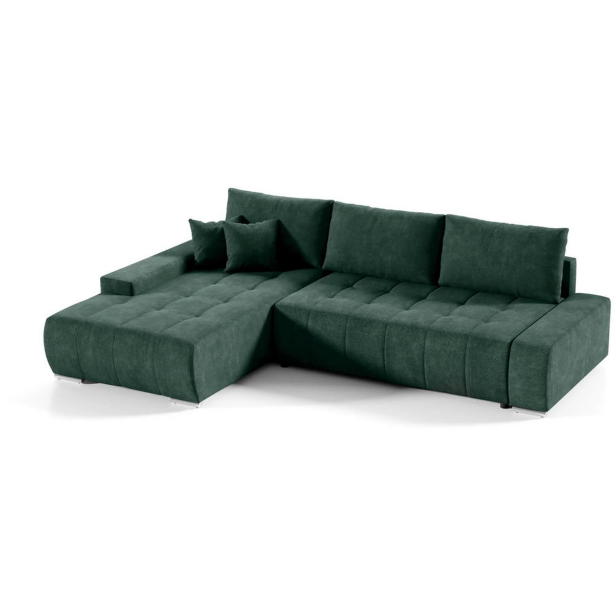 ECKSCHLAFSOFA Draco L Grün - Silberfarben/Grün, Textil/Metall (267/186cm) - Beautysofa