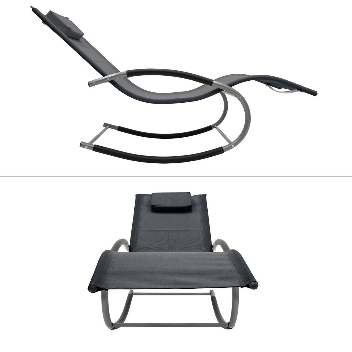 SCHAUKELLIEGE samt Anthrazit - Schwarz, Metall (62/85/160cm) - ML-DESIGN