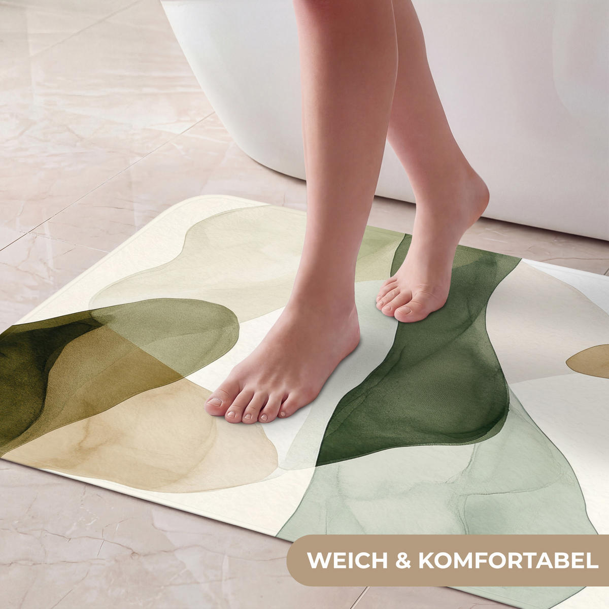 KÚPEĽŇOVÁ PREDLOŽKA Japandi - Abstraktné - Zelené 80x50 cm - zelená, textil/plast (80/50cm) - OnlyWow